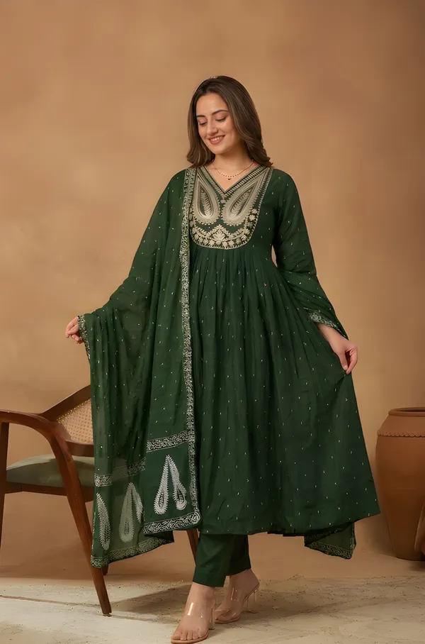 Green_Cotton_Anarkali_Kurta_Set_For_Women