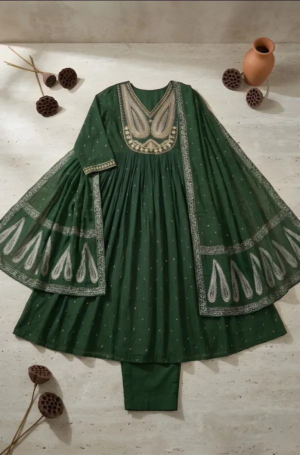 Green_Cotton_Anarkali_Kurta_Set_For_Women