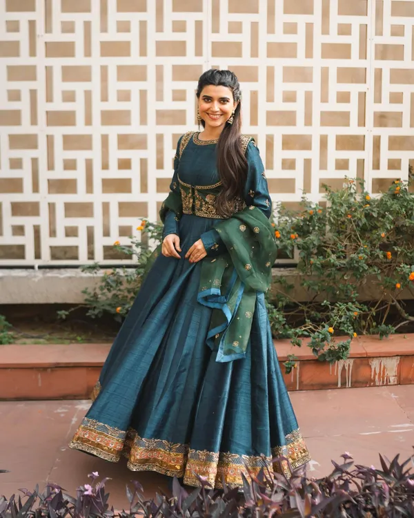 Teal_Vichitra_Silk_With_Organza_Silk_Anarkali_Suit_Set_For_Women