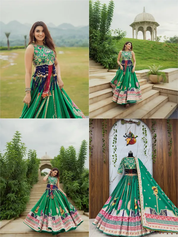 Green_Heavy_Muslin_Cotton_Lehenga_Choli_For_Women