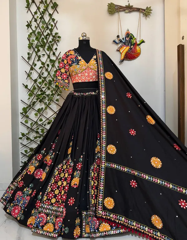Black_Muslin_Cotton_Lehenga_Choli_For_Women