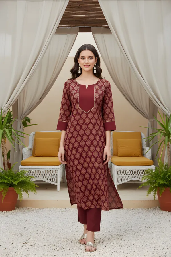 Maroon_Cotton_Kurta_Set_For_Women