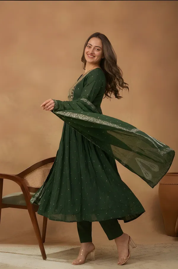 Green_Cotton_Anarkali_Kurta_Set_For_Women