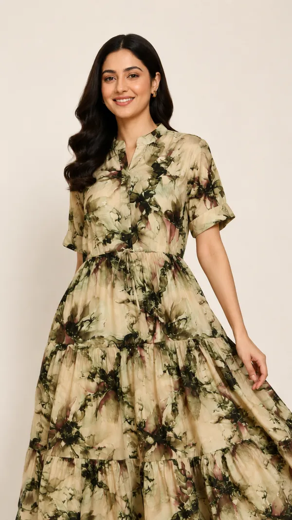Women_Ladies_Sage_Green_Printed_Delta_Midi_Dress,_Western_Wear_Fit_and_Flare_A-Line_Dress_with_Short_Ruffle_Sleeves