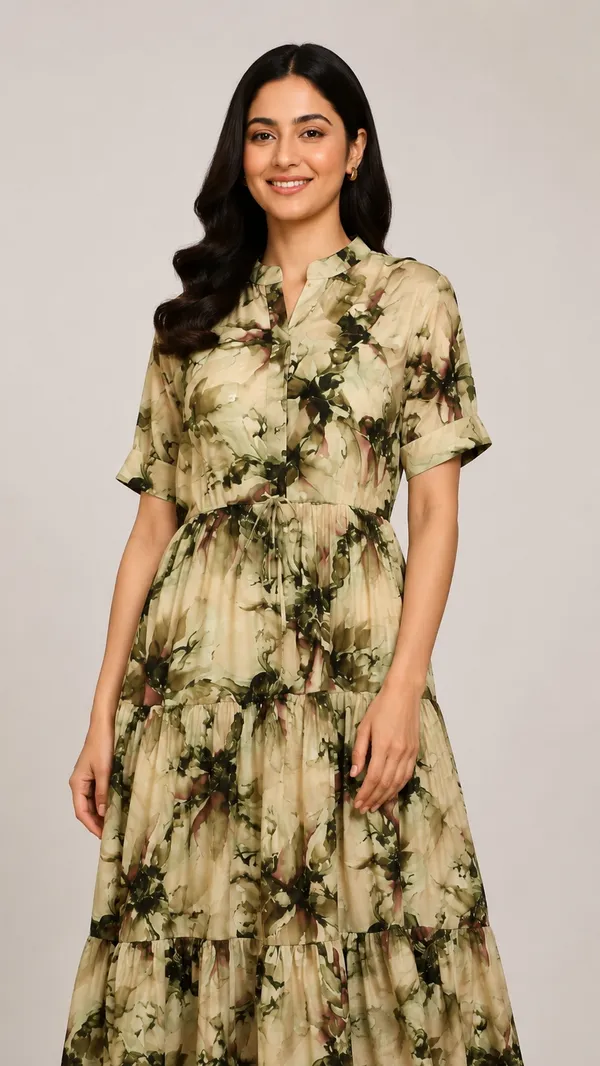 Women_Ladies_Sage_Green_Printed_Delta_Midi_Dress,_Western_Wear_Fit_and_Flare_A-Line_Dress_with_Short_Ruffle_Sleeves