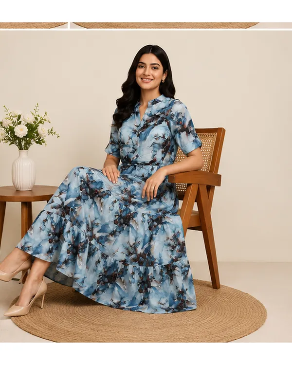 Women_Ladies_Sky_Blue_Printed_Delta_Midi_Dress,_Western_Wear_Fit_and_Flare_A-Line_Dress_with_Short_Ruffle_Sleeves