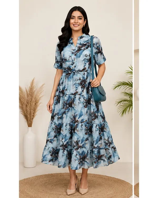 Women_Ladies_Sky_Blue_Printed_Delta_Midi_Dress,_Western_Wear_Fit_and_Flare_A-Line_Dress_with_Short_Ruffle_Sleeves