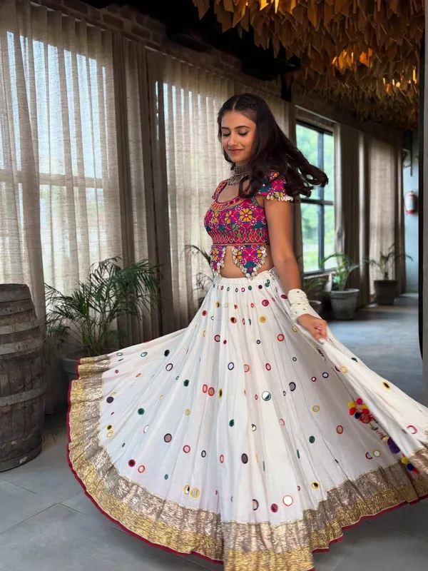 Multicolor_Heavy_Tissue_Silk_Crop_Top_&_Skirt_Set_For_Women