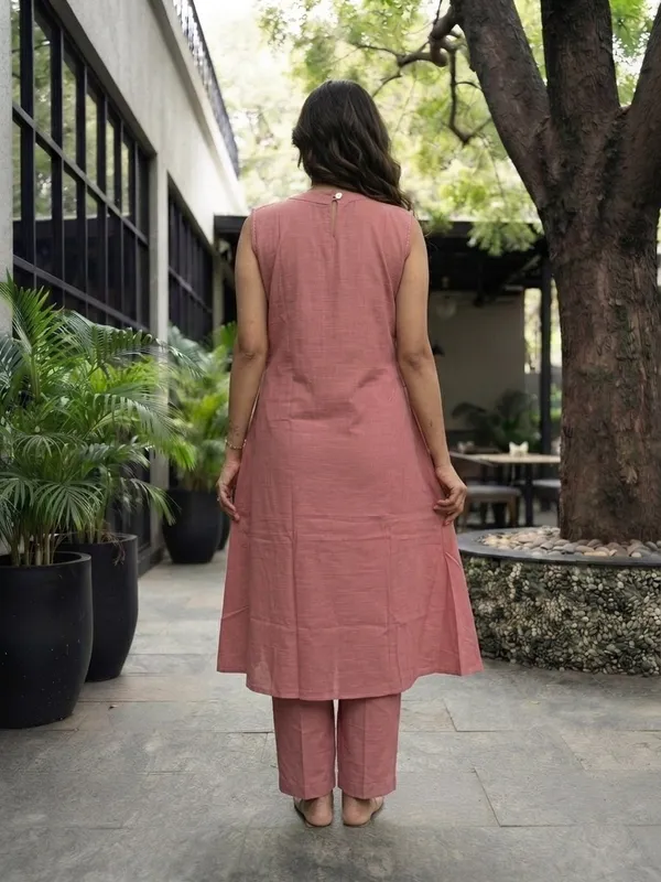 Peach_Soft_Cotton_Solid_Kurta_Palazzo_Set