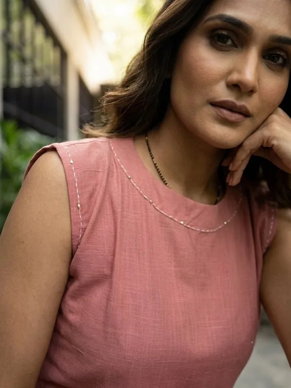 Peach_Soft_Cotton_Solid_Kurta_Palazzo_Set