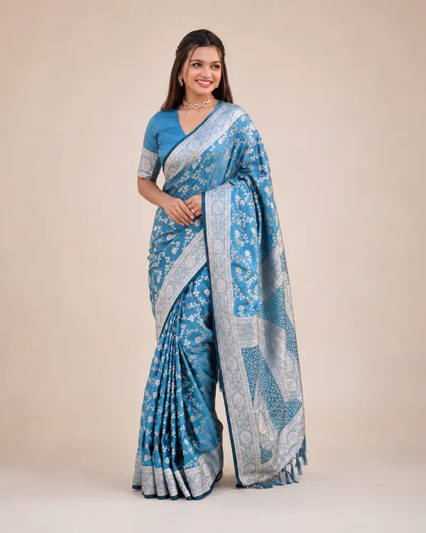 Women_Ladies_Turquoise_Blue_Soft_Lichi_Silk_Saree_with_Rich_Pallu_and_Jacquard_Work,_Running_Blouse_Piece