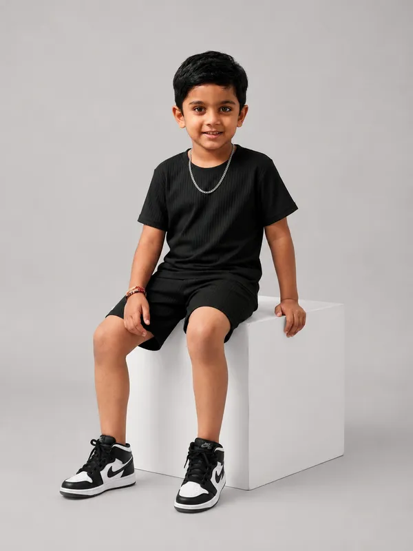 Boys_Black_Plain_Ribbed_T-Shirt_&_Shorts_Co-ord_Set_for_Kids,_3–16_Years