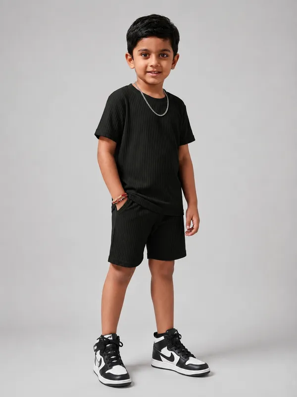 Boys_Black_Plain_Ribbed_T-Shirt_&_Shorts_Co-ord_Set_for_Kids,_3–16_Years