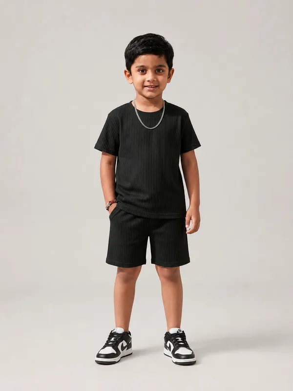 Boys_Black_Plain_Ribbed_T-Shirt_&_Shorts_Co-ord_Set_for_Kids,_3–16_Years