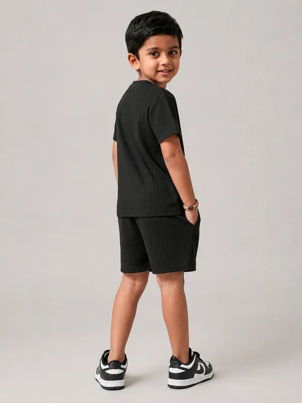 Boys_Black_Plain_Ribbed_T-Shirt_&_Shorts_Co-ord_Set_for_Kids,_3–16_Years