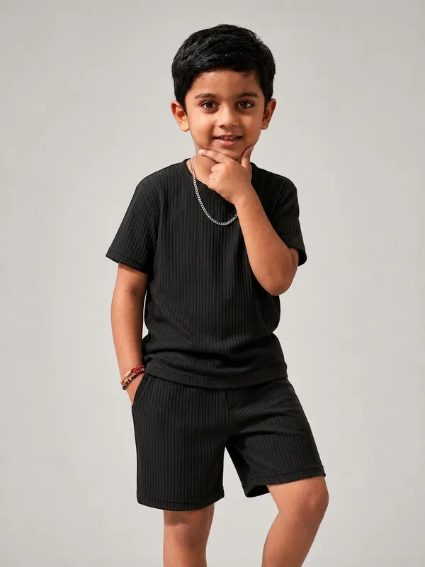 Boys_Black_Plain_Ribbed_T-Shirt_&_Shorts_Co-ord_Set_for_Kids,_3–16_Years