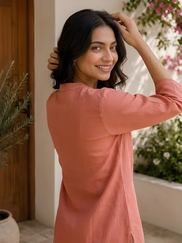 Women'S_Coral_Orange_Cotton_Flower_Printed_Shirt_&_Tunic