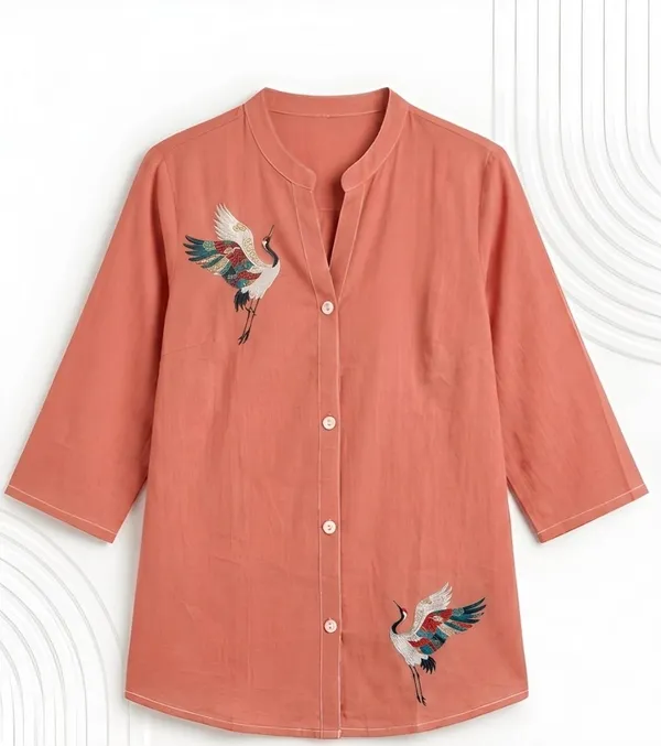 Women'S_Coral_Orange_Cotton_Flower_Printed_Shirt_&_Tunic