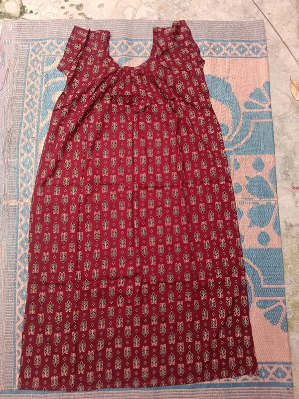 Maroon_Cotton_Ethnic_Print_Sleeveless_Nighty_Dress_For_Women