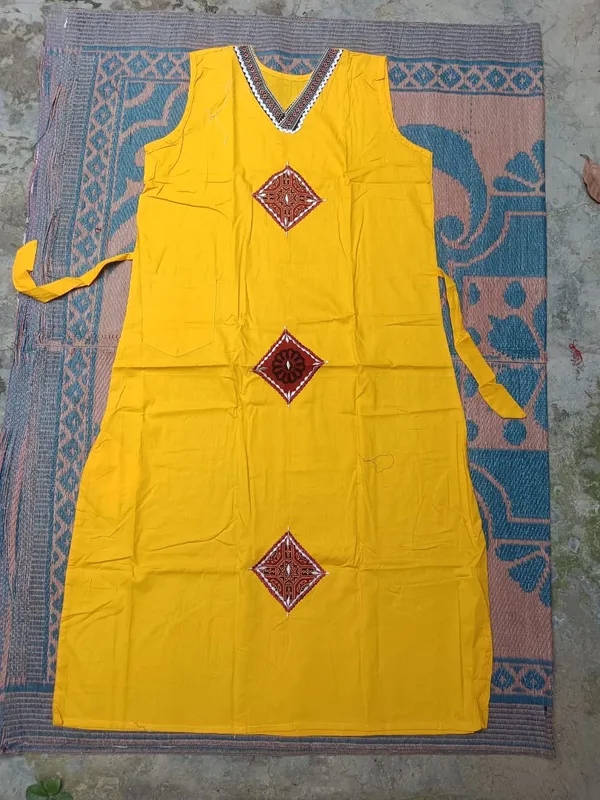 Yellow_Cotton_Sleeveless_Embroidered_A-Line_Nighty_For_Women