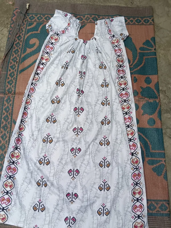 White_Cotton_Short_Sleeve_Floral_Print_Nightdress_For_Women