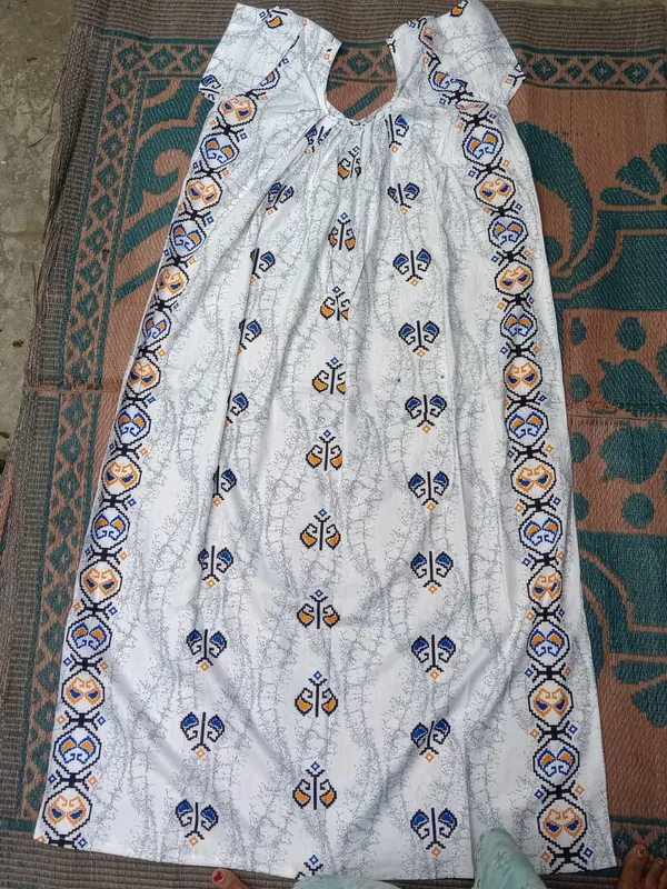 White_Cotton_A-Line_Ethnic_Border_Print_Nighty_For_Women