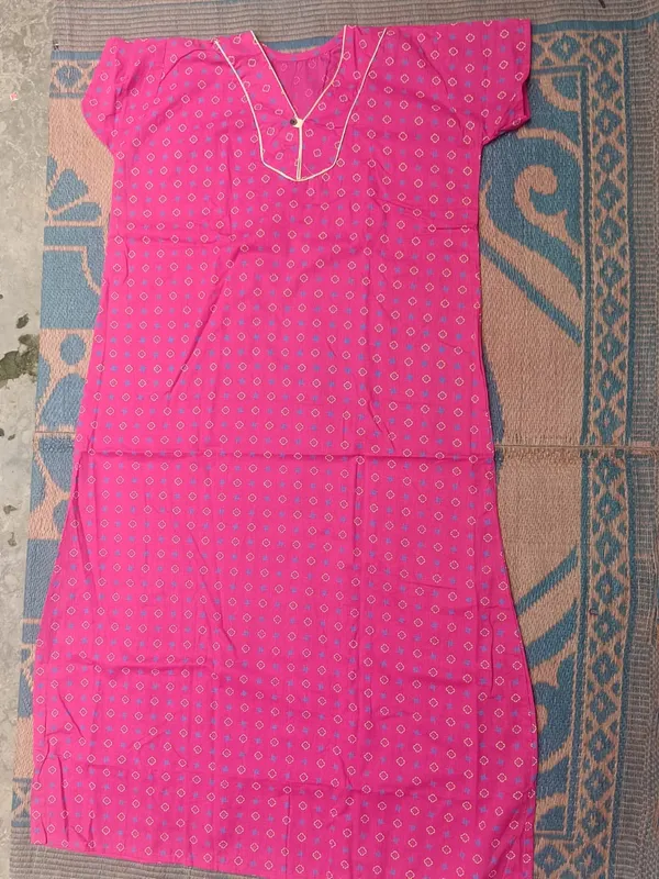 Pink_Cotton_Short_Sleeve_Floral_Print_Nighty_For_Women