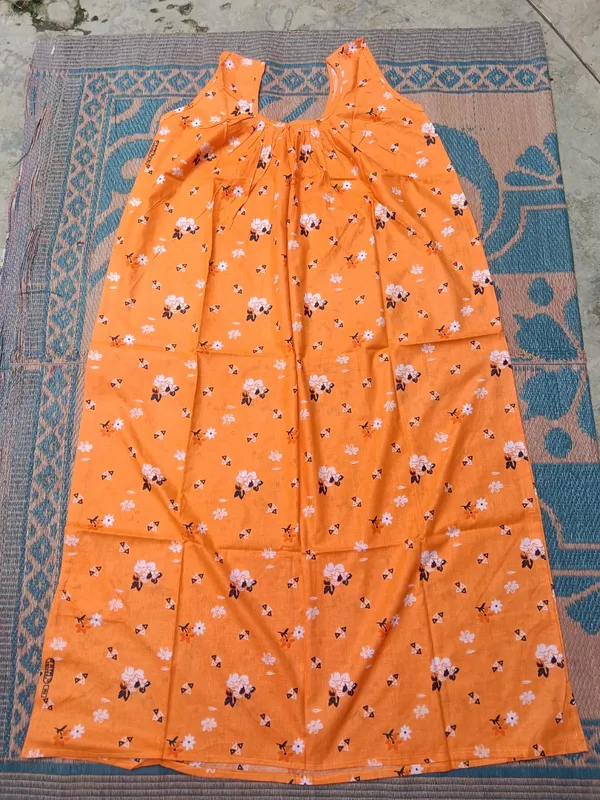 Orange_Cotton_Floral_Print_Sleeveless_Nighty_For_Women