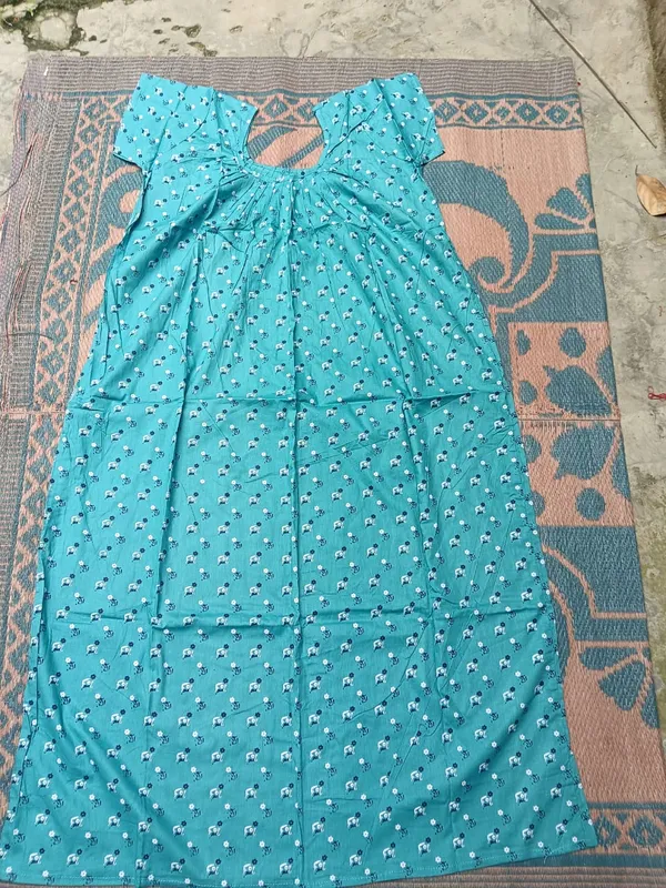 Turquoise_Cotton_Floral_Print_Nighty_For_Women