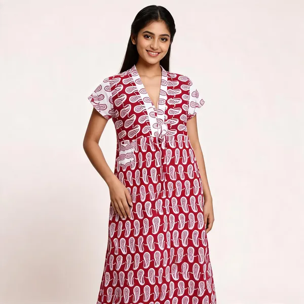 Maroon_Cotton_Paisley_Print_Front_Open_Nighty_For_Women