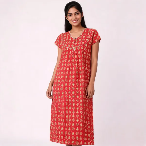 Red_Cotton_Paisley_Print_Sleeveless_Nighty_For_Women