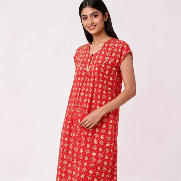 Red_Cotton_Paisley_Print_Sleeveless_Nighty_For_Women