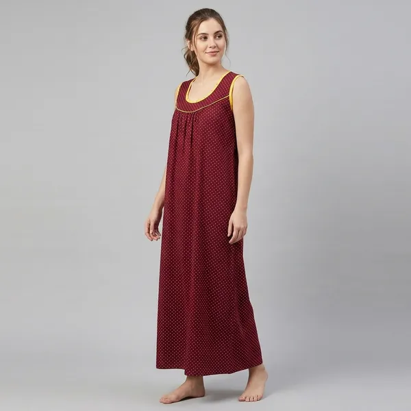 Maroon_Cotton_Polka_Dot_Sleeveless_Nighty_For_Women