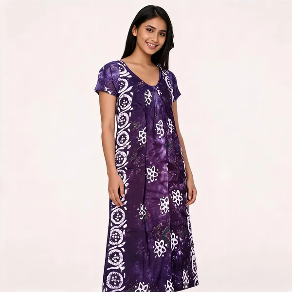 Purple_Cotton_Batik_Print_Sleeveless_Maxi_Nightdress_For_Women