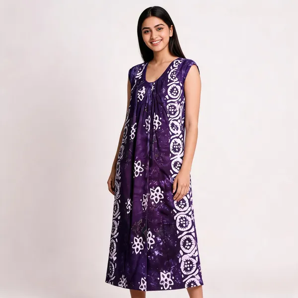 Purple_Cotton_Batik_Print_Sleeveless_Maxi_Nightdress_For_Women