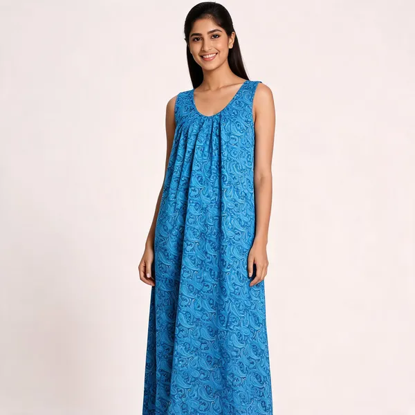 Blue_Cotton_Paisley_Print_Sleeveless_Nighty_For_Women