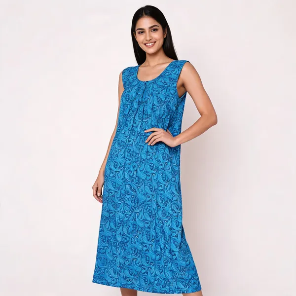 Blue_Cotton_Paisley_Print_Sleeveless_Nighty_For_Women