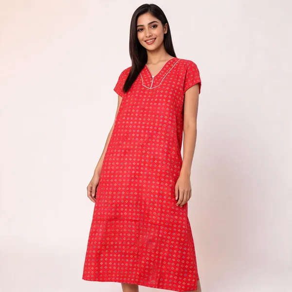 Red_Cotton_Geometric_Print_Kaftan_Nighty_For_Women