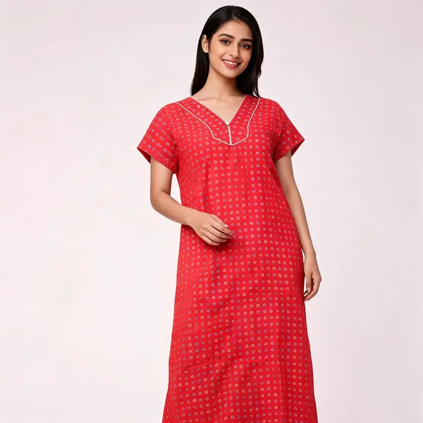 Red_Cotton_Geometric_Print_Kaftan_Nighty_For_Women