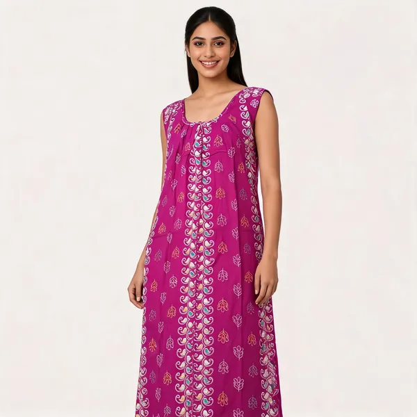 Magenta_Cotton_Paisley_Print_Sleeveless_Nighty_For_Women