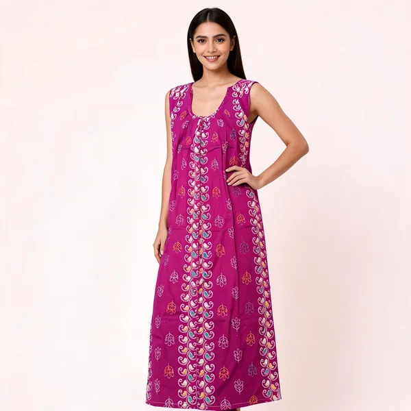 Magenta_Cotton_Paisley_Print_Sleeveless_Nighty_For_Women
