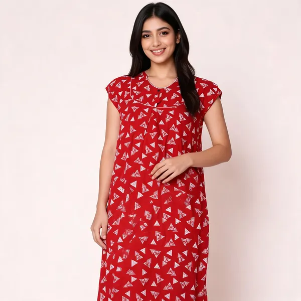 Red_Cotton_Printed_Cap_Sleeve_Nighty_For_Women