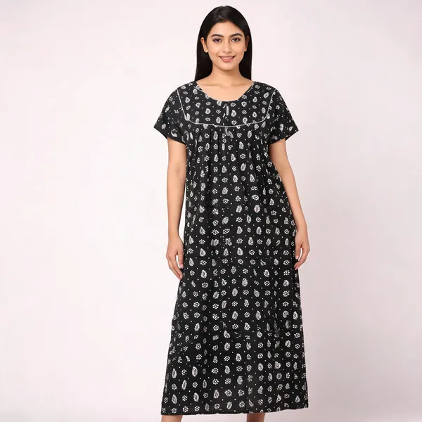 Black_Cotton_Paisley_Print_Nighty_For_Women