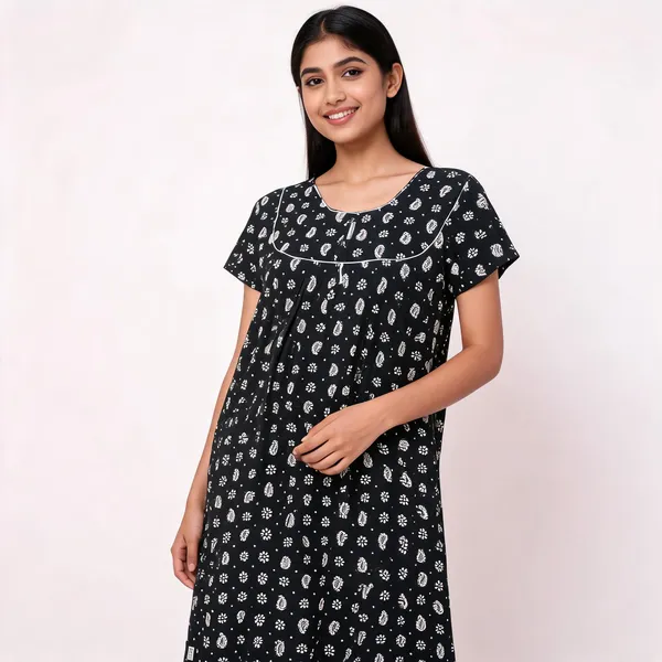 Black_Cotton_Paisley_Print_Nighty_For_Women