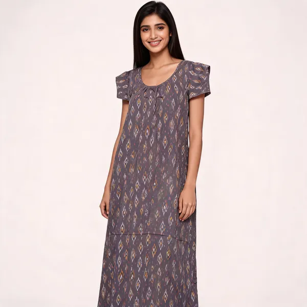 Grey_Cotton_Ikat_Print_Sleeveless_Nighty_For_Women