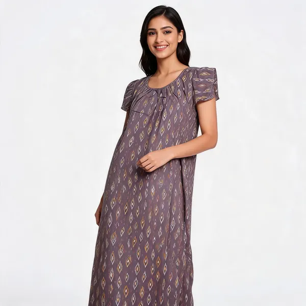 Grey_Cotton_Ikat_Print_Sleeveless_Nighty_For_Women
