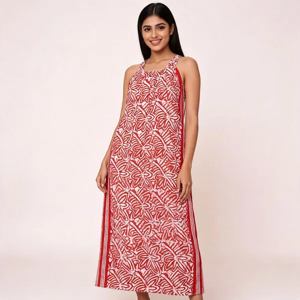 Red_Cotton_Floral_Print_Sleeveless_Maxi_Dress_For_Women