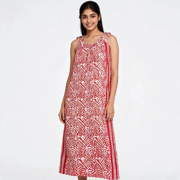 Red_Cotton_Floral_Print_Sleeveless_Maxi_Dress_For_Women