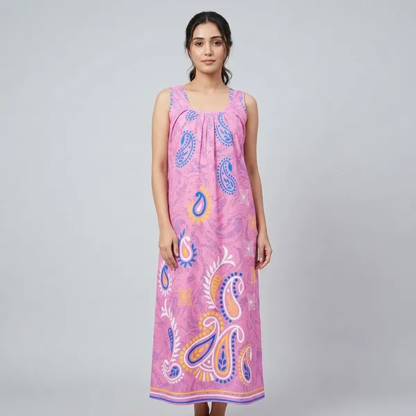Pink_Cotton_Paisley_Print_Sleeveless_Nighty_For_Women