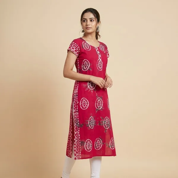 Pink_Cotton_Straight_Batik_Print_Kurta_For_Women